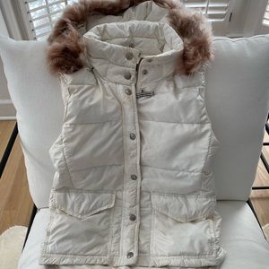 J. Crew Ivory Puffer Vest with Detachable Fur Hood